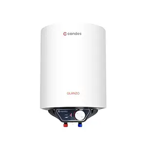 Candes 15 Litre Glanzo 5 Star Rated GlassLine Automatic Storage Electric Water Heater - 8 Bar Pressure with Installation Kit, Metal Body - White