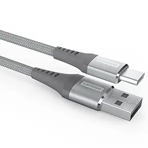 Lenovo USB A to Type-C Tangle-free Aramid fiber braided 1.2m cable with 4A Fast charging & 480 MBPS data transmission, certified 10000+ bend lifespan, Metallic Grey