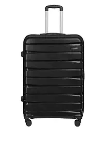 Teakwood Large Check in Size 8 Wheels Trolley Bag, Hard Cabin with Zipper Closure, Adjustable Push Button & Cross Side Strap, TSA Lock System 360 Degree (Large Check in Size, Black)