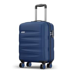 Safari Jupiter 55cm Small Cabin Trolley Luggage - 8 Wheels, Hard Case Polycarbonate, 360 Degree Wheeling System, Travel Suitcase, Graphite Blue