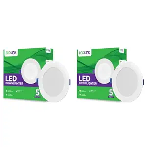 EcoLink 5W Concealed JB Ceiling Light | Round Ceiling LED Downlighter for Home & Hall | Cut Out: 3 inch, Color: Cool Day Light, Pack of 2