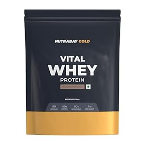 Nutrabay Gold Vital Whey Protein Powder - 1kg, Belgian Chocolate | 20g Protein for Beginners | Added Vitamins & Minerals | Muscle Growth & Faster Recovery | Gym Supplement for Men & Women