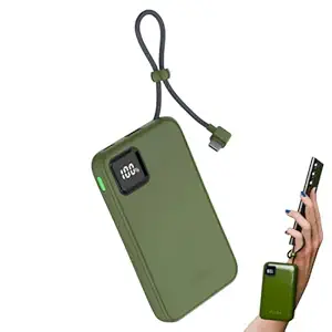 URBN 10000mAh Power Bank with Built-in Type-C Cable | 22.5W Super Fast Charging | Smart LED Display | Pocket Size | Dual Type C PD + USB Output | Two-Way Fast Charge | Portable Charger - Camo