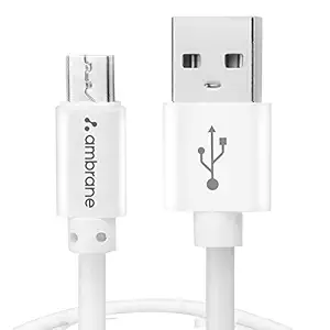 Ambrane 2.4A Fast Charging Output USB Cable with Micro to USB for Mobile, Neckband, True Wireless Earphone Charging, 480mbps Data Sync Speed, 1m Length (ACM - AZ1, White)