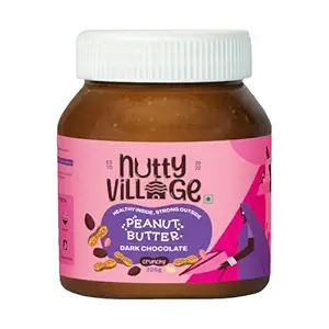 Nutty Village High Protein Peanut Butter 24g | Dark Chocolate | Crunchy | Vegan & Gluten-Free Nut Butter | Made with 100% Pure Roasted Desi Peanuts, Jaggery & Raw Cacao | 325g