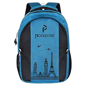 Pockester 35L Water Resistant Large Laptop/Office/College/School/Travel Casual Design Unisex Backpack (Fits up 15.6 inch laptop) (Sky Blue)…