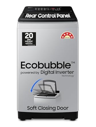 Samsung 8 kg, 5 star, Eco Bubble Tech, Digital Inverter Motor, Soft Closing Door, Fully-Automatic Top Load Washing Machine (WA80BG4441BGTL, Light Gray)