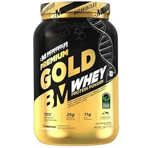 Bigmuscles Nutrition Premium Gold Whey [1Kg] | Informed Choice UK Certified | Isolate Whey Protein Blend | 25g Protein | 11g EAA | ProHydrolase Enzyme Technology [Chocolate]