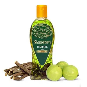 Shaastram Amla & Mulethi Herbal Hair Oil with Brahmi, Ashwagandha & 8 Ayurvedic Herbs | Hair Growth, Strengthens Hair Roots, Hair Fall & Breakage Control | Natural Hair Care for Men & Women - 180ml