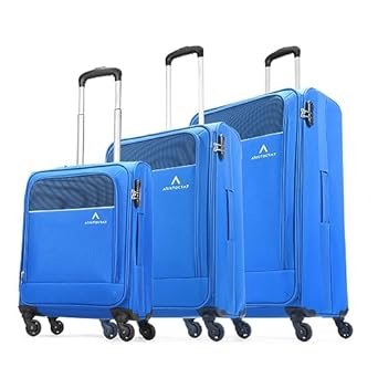 Aristocrat Oasis Plus Set of 3 Cabin, Medium & Large Size Soft Luggage (59 cm, 69 cm & 79 cm) | Spacious Polyester Trolley with 4 Spinner Wheels and Combination Lock | Dazzling Blue | Unisex