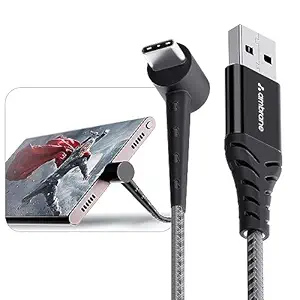 Ambrane Type C Standing Cable, 3A Fast Charging, Perfect For Holding Mobile While Charging/Binge-Watching & 480 Mbps Data Sync USB Cable Compatible With All Type C Devices 1.5M (ABSC-15 Black)