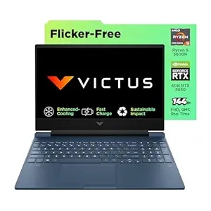 HP Victus, AMD Ryzen 5 5600H, NVIDIA RTX 3050, 16GB DDR4, 512GB SSD (Win11, Office21, Blue, 2.37kg) 144Hz, 9MS, IPS, 15.6-inch(39.6cm) Gaming Laptop, Backlit kb, Enhanced Cooling, fb0106AX/Fb0112AX