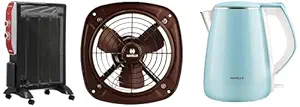 Havells Room Heater 1500W Pacifio Mica| Micathermic Technology fo,Havells Electric Kettle Aqua Plus 1250 Watts 1.2 liters, Double,Havells Ventil Air DSP 230mm Exhaust Fan | Strong Air Suction, Ru