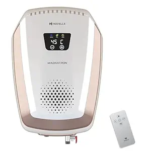 Havells Magnatron 15 Litre Storage Water Heater(Geyser)| No Heating Element| For Hard Water| Minimal Scaling| Energy Saving| Remote Controlled| Free Installation & Flexi Pipe (White Champagne Gold)