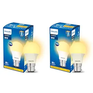 PHILIPS 9W B22 LED Warm White/Yellow Bulb, Pack of 2