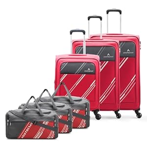 Aristocrat Trigon Hexa Luggage Set of 6-3 Trolley Bags (Cabin 55cm+69cm+79cm) & 3 Duffle Bags 52cm for Travel with 5 Years International Warranty (Red)