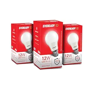 Eveready 12W LED B22 Light Bulb | High Efficiency & Glare-Free Light | 4KV Surge Protection | With Wide Operating Voltage Range | 100 Lumens Per Watt | Cool Day Light (6500K) | Pack Of 3