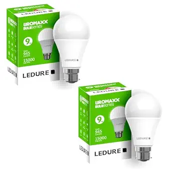 LEDURE Uromax 9W LED Bulb with B22 Base | 9W Round LED Energy Efficiency Bulb | Eco-Friendly Cool White Led Bulb (Pack of 2)