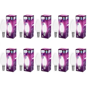 Philips 4-Watt 400-lumen Frosted Candle E14 Base (Cool White, Pack of 10) - Decorative, Ambience for Chandeliers, Wall lights, Desk lamps, Floor lamps