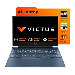 HP Victus Gaming AI Laptop, AMD Ryzen 9 8945HS, 8GB NVIDIA RTX 4060, Upgradable 16GB DDR5,1TB SSD,(Win11, Office24),300nits, IPS, Flicker-Free,15.6-inch(39.6cm),Backlit KB,Enhanced Cooling, fb3025AX