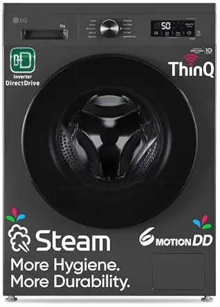 LG 8 Kg, 5 Star, Wi-Fi, Direct Drive Technology, Steam Wash, 6 Motion DD, Fully-Automatic Front Load Washing Machine (FHB1208Z4M, Allergy Care, In-Built Heater, Touch Panel, 2024 model, Middle Black)