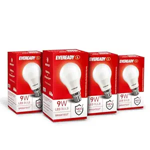 Eveready 9W Led Light Bulb| Cool Day Light (6500K) |Pack Of 4|Energy Efficient| 4Kv Surge Protection |100 Lumens Per Watt, b22d, White