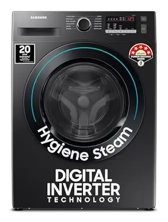 Samsung 9 kg, 5 Star, Hygiene Steam with Inbuilt Heater, Digital Inverter, Fully-Automatic Front Load Washing Machine (WW90T4040CB1TL, Black)