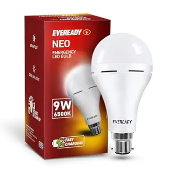 Eveready 9W Emergency Inverter LED Bulb, Cool Day Light (6500K), Rechargeable Bulb with 3 Hours Backup, Ideal for Powercuts, Energy Efficient, B22 Base, Pack of 1