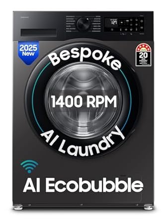 Samsung 9 kg, 5 star, AI EcoBubble, Super Speed, Wi-Fi, Hygiene Steam with Inbuilt Heater, Digital Inverter, Fully-Automatic Front Load Washing Machine (WW90DG5U24AXTL, Inox)