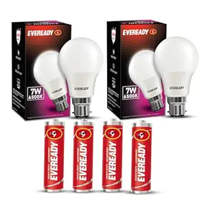 Eveready 7W Led Light Bulb | Energy Efficient| With 4Kv Surge Protection For 440 V | 4 Aa Batteries Included | 100 Lumens Per Watt | Cool Day Light (6500K) | Pack Of 2 - B22D
