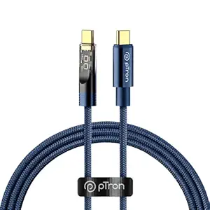pTron Solero 80W Type-C to Type-C Fast Charging USB Cable, Compatible with Samsung, OnePlus, Oppo, Vivo, Xiaomi & Other Type-C Devices, Unbreakable Nylon Braid & 480Mbps Data Sync Speed (1M, Blue)