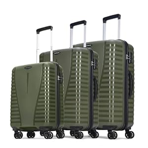 Aristocrat Airpro 3 Pc Set Cabin 55cm(Small) Check-in 66cm(Medium) Check-in 75cm(Large) 8 Wheels Spinner Trolley Bags, Hard Case Luggage, Lightweight Bag & Combination Lock|7 Years Warranty (Green)