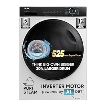 Haier 8 kg 5 Star Super Drum Inverter Washing Machine Fully Automatic Front Load, HW80-IM12929C, White