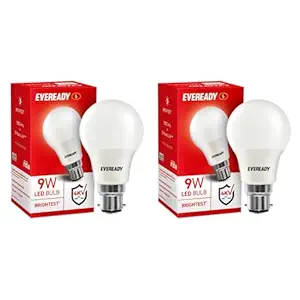 Eveready 9W LED Light Bulb| Cool Day Light (6500K) |Pack of 2|Energy Efficient| 4kv Surge Protection |100 Lumens per watt, B22