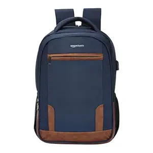amazon basics 15.6 Inch Multifunctional Laptop Bag with USB Charging Port, Anti Theft Pocket and Accessories Organizer | Office & College Laptop Backpack for Men & Women (Tan and Blue)