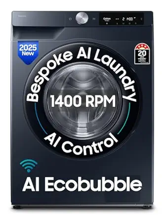 Samsung 9 kg, 5 Star, AI Control, AI Ecobubble, Super Speed, Wi-Fi, Hygiene Steam with Inbuilt Heater, Digital Inverter, Fully-Automatic Front Load Washing Machine (WW90DG6U24ASTL, NAVY)