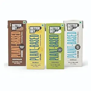 Better Bet Vegan Assorted(Original, Chocolate, Vanilla & Mango) Millet Beverage 4L (20 X 200 ML) |Plant Based | Lactose Free | No Added Preservatives | No Cholesterol | No Trans Fat