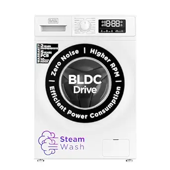 Black and Decker 8.0 Kg 5 Star Fully-Automatic Front Loading Washing Machine(2023 Model, Bxwd01280In, White, 1400 Rpm, In-Built Heater, Steam Wash, Bldc Motor Drive)
