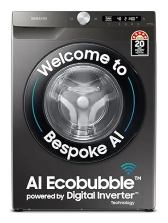 Samsung 9 kg, 5 Star, AI Ecobubble, Wi-Fi, Hygiene Steam with Inbuilt Heater, Digital Inverter, Fully-Automatic Front Load Washing Machine (WW90T504DAN1TL, Inox)