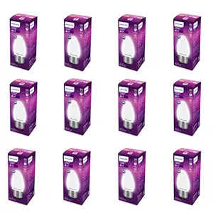 PHILIPS 4-watt Filament Candle LED Bulb | Diffused Candle Bulb for Home & Decoration | Bulb Base: E27, Cool White | Pack of 12