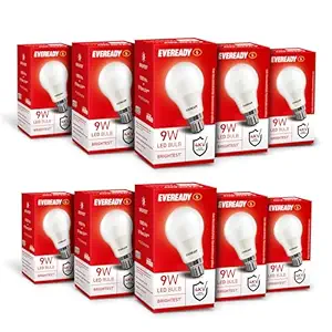 Eveready 9W LED Bulb, Cool Day Light (6500K), B22 Base, Energy-Efficient, 4kV Surge Protection, Long-Lasting Durability - Pack of 10
