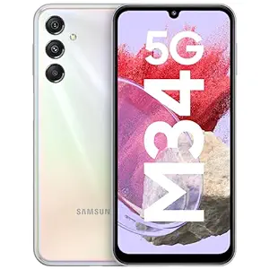 Samsung Galaxy M34 5G (Prism Silver,8GB,128GB)|120Hz sAMOLED Display|50MP Triple No Shake Cam|6000 mAh Battery|4 Gen OS Upgrade & 5 Year Security Update|16GB RAM with RAM+|Android 13|Without Charger