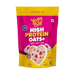 Yogabar High Protein Oats 850gm, Fruit & Super Seeds | 23g Protein, Breakfast Cereals Oatmeal For Weight Management | Complete and Pure Protein Blend with Whey + Soy