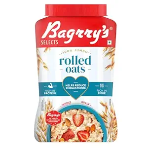 Bagrry’s 100% Jumbo Rolled Oats 1kg Jar | Whole Grain Rolled Oats with High Fibre, Protein | Non GMO | Healthy Food with No Added Sugar | Diet food for Weight Management | Premium Rolled Oats | Nutritious & Healthy Breakfast Cereal | Instant Oats