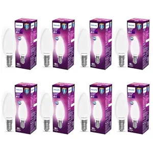 PHILIPS 4-watt Filament Candle LED Bulb | Diffused Candle Bulb For Home & Decoration | Bulb Base: E14, Cool White | Pack of 8