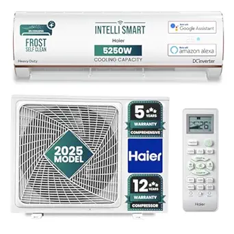 Haier 1.5 Ton 4 Star Triple Inverter Smart Split AC (5250 Watts, Copper, Wi-Fi, 4-Way Swing, 7 in 1 Convertible, Frost Self Clean, HD Filter, Cools at 60°C - HSU18K-PYFR4BN-INV, 2025 Model, White)
