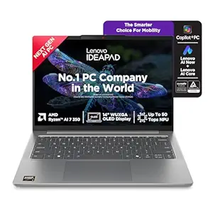 Lenovo IdeaPad Slim 5 AMD Ryzen AI 7 350 (24GB RAM/1TB SSD/14 (35.5cm)/WUXGA OLED AI Now/Copilot+ PC/Windows 11/Office Home 2024/Backlit Keyboard/1Yr ADP Free/Grey/1.4Kg), 83HX001NIN AI Laptop