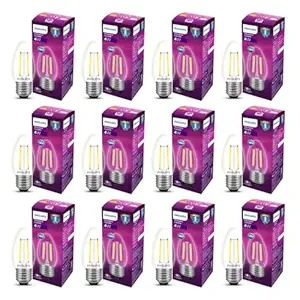 PHILIPS 4-watt Filament Candle LED Bulb | Clear Candle Bulb for Home & Decoration | Bulb Base: E27, Cool White | Pack of 12