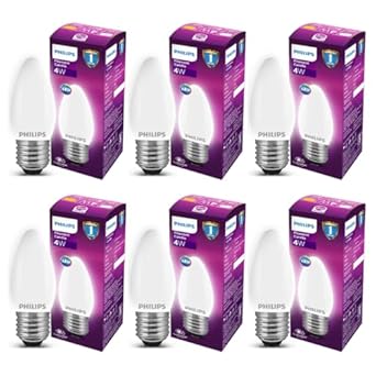 Philips 4-Watt 400-lumen Frosted Candle E27 Base (Cool White, Pack of 6) - Decorative, Ambience for Chandeliers, Wall lights, Desk lamps, Floor lamps