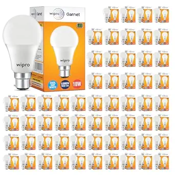 wipro Garnet 10W LED Bulb for Home & Office |Cool Day White (6500K) | B22 Base|220 Degree Light Coverage |4Kv Surge Protection |400V High Voltage Protection |Energy Efficient | Pack of 60